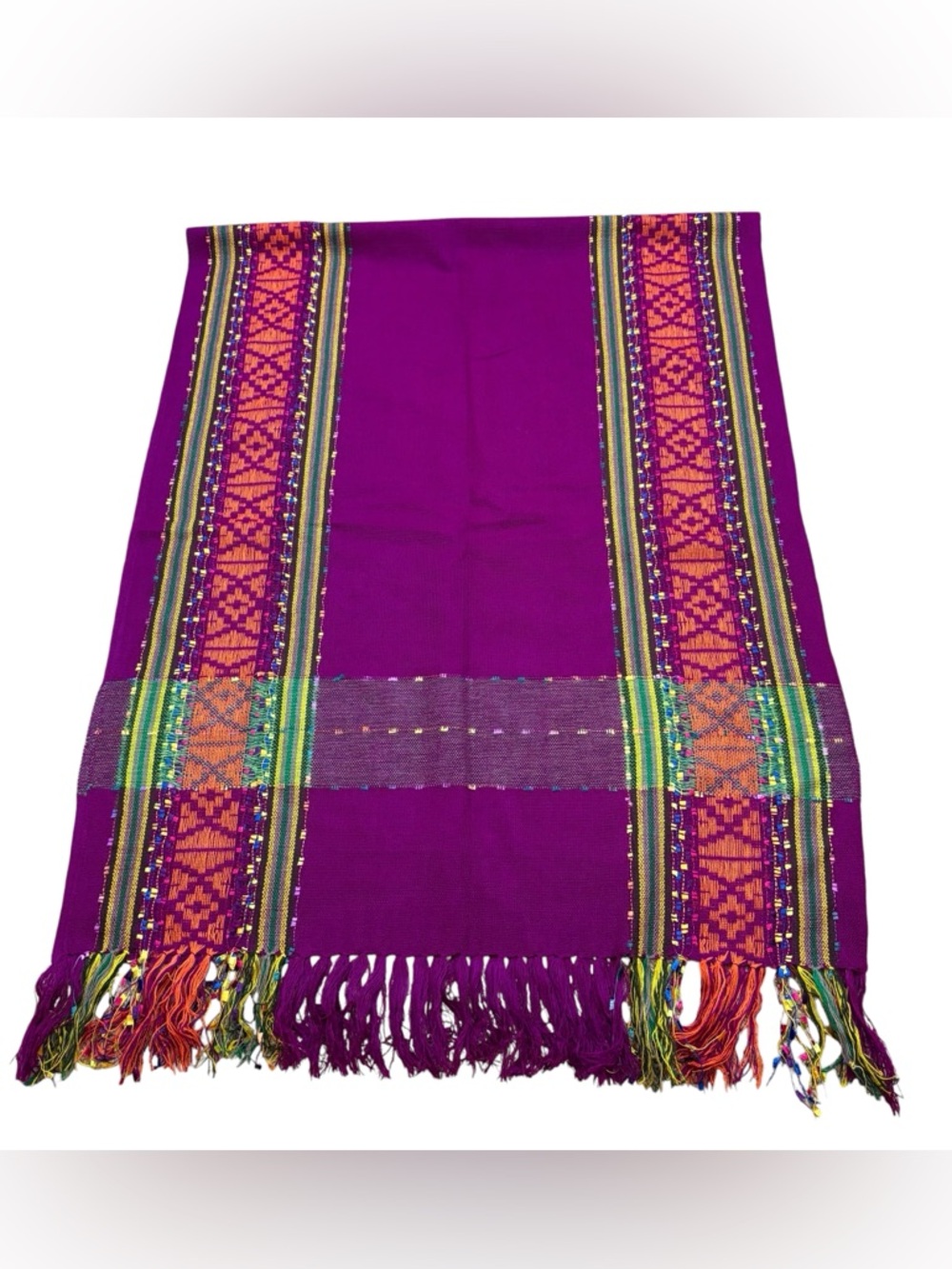 Vibrant Woven Fringe End Table Runner Appr 74”x‎ 26”